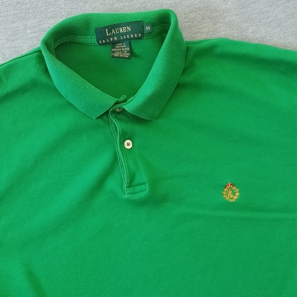 Lauren Ralph Lauren Mens Green Crest Logo Short Sleeve Cotton Polo Shirt Size M